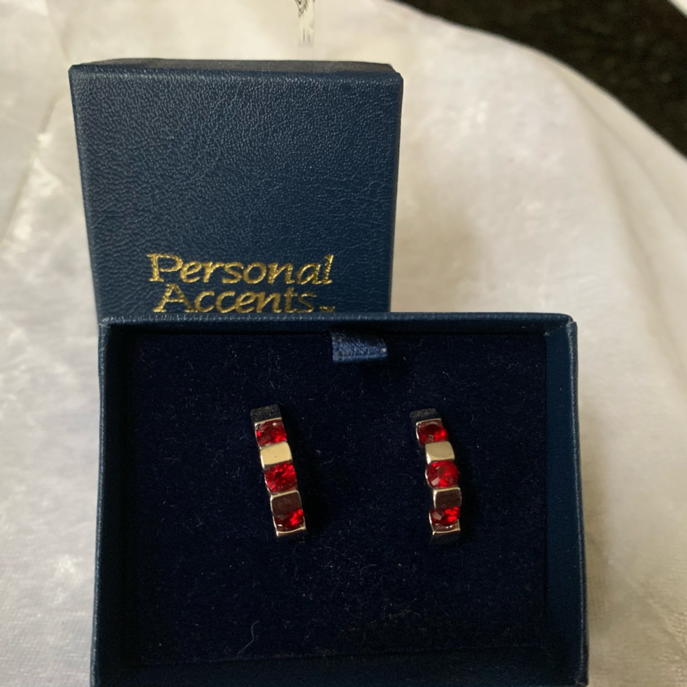 Personal Accent Triple Stone Ruby Earrings
